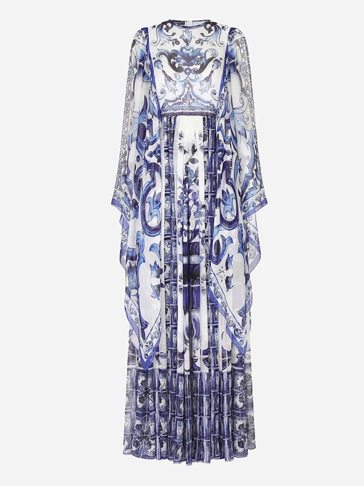 Banulin Fashion Designer Summer Long Dress Women's Flare Long Sleeve Blue and White Porcelain Printing Bohemian Slik Maxi Robe
Banulin Fashion Designer Summer Long Dress Women's Flare Long Sleeve Blue and White Porcelain Printing Bohemian Slik Maxi Robe