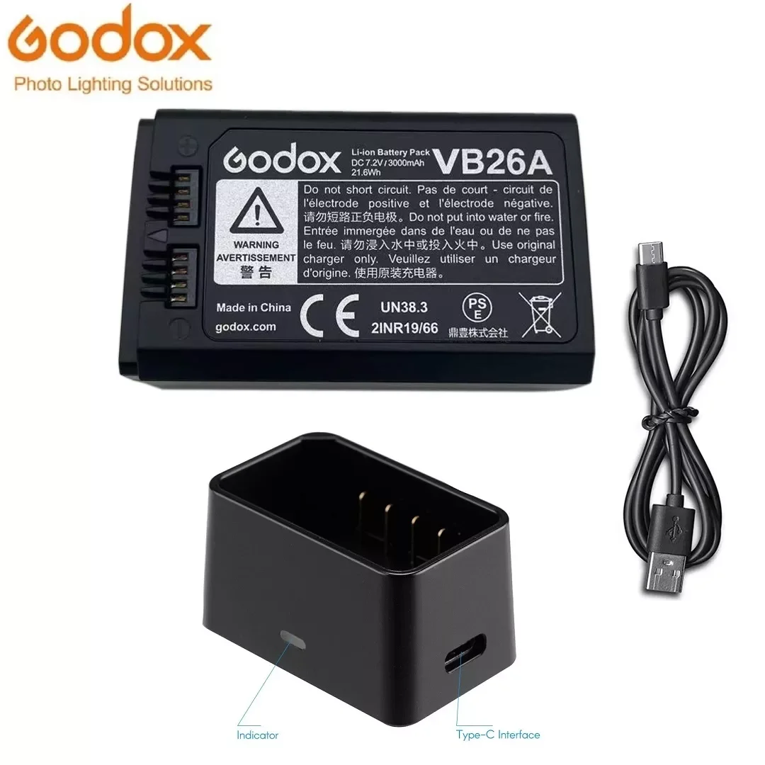 Godox VC26 VB26 VB26A DC 3000mAh 21.6Wh USB Replacement Li-ion Battery Charger for Godox V860III V1 V850III Flash Speedlite
Godox VC26 VB26 VB26A DC 3000mAh 21.6Wh USB Replacement Li-ion Battery Charger for Godox V860III V1 V850III Flash Speedlite
