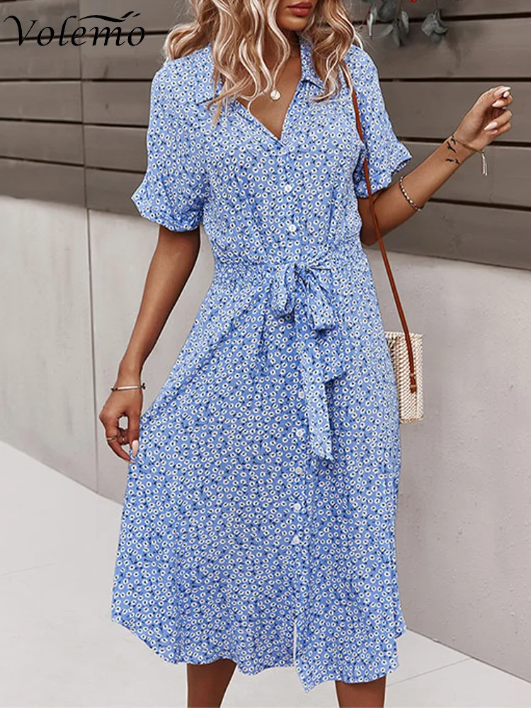 Volemo 2022 Women Floral Dress Summer Short Sleeve Button Holiday Midi Dresses Female V-Neck Beach Boho Chic Dress Elegant Robe
Volemo 2022 Women Floral Dress Summer Short Sleeve Button Holiday Midi Dresses Female V-Neck Beach Boho Chic Dress Elegant Robe
