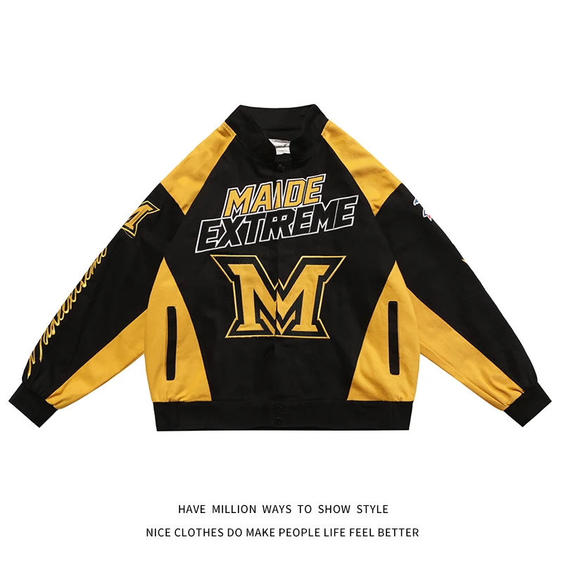 Letter M Embroid Patchwork Stadium Sport F1 Race Motorcycle Jacket Unisex Men Baseball Bomber Women Unisex Coaches Varsity Coat 
Letter M Embroid Patchwork Stadium Sport F1 Race Motorcycle Jacket Unisex Men Baseball Bomber Women Unisex Coaches Varsity Coat