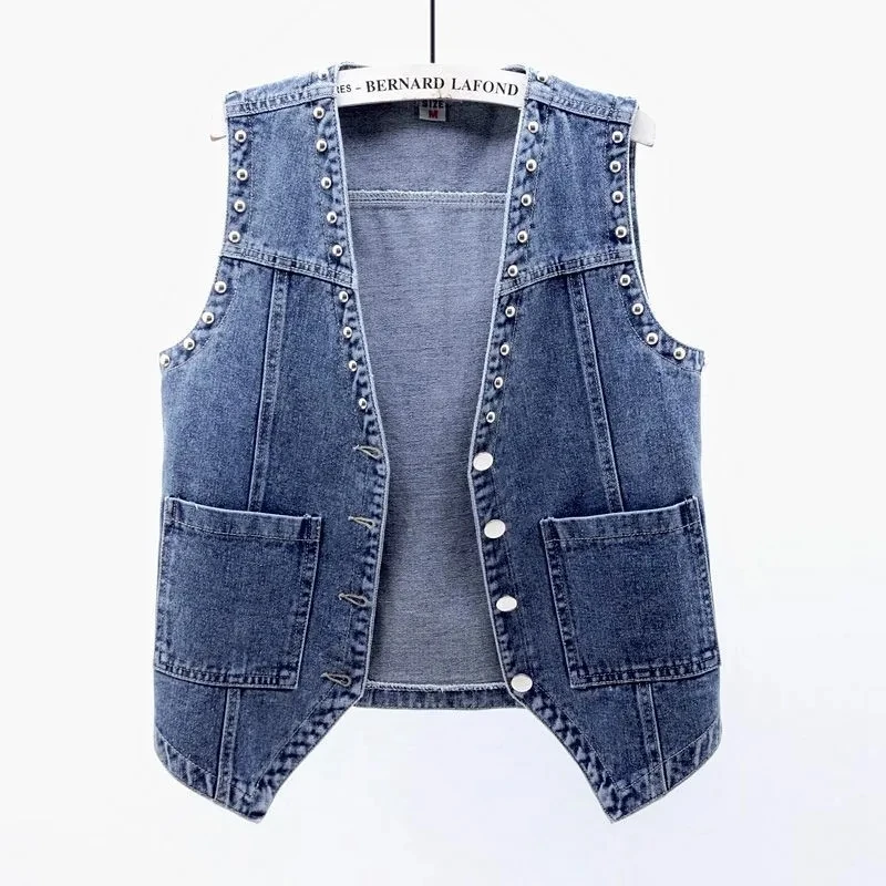 Fashion Rivets Denim Vest Female Streetwear V Neck Women's Summer Waistcoat Female Clothing Pocket Sleevless Jean Tops Chaquetas
Fashion Rivets Denim Vest Female Streetwear V Neck Women's Summer Waistcoat Female Clothing Pocket Sleevless Jean Tops Chaquetas