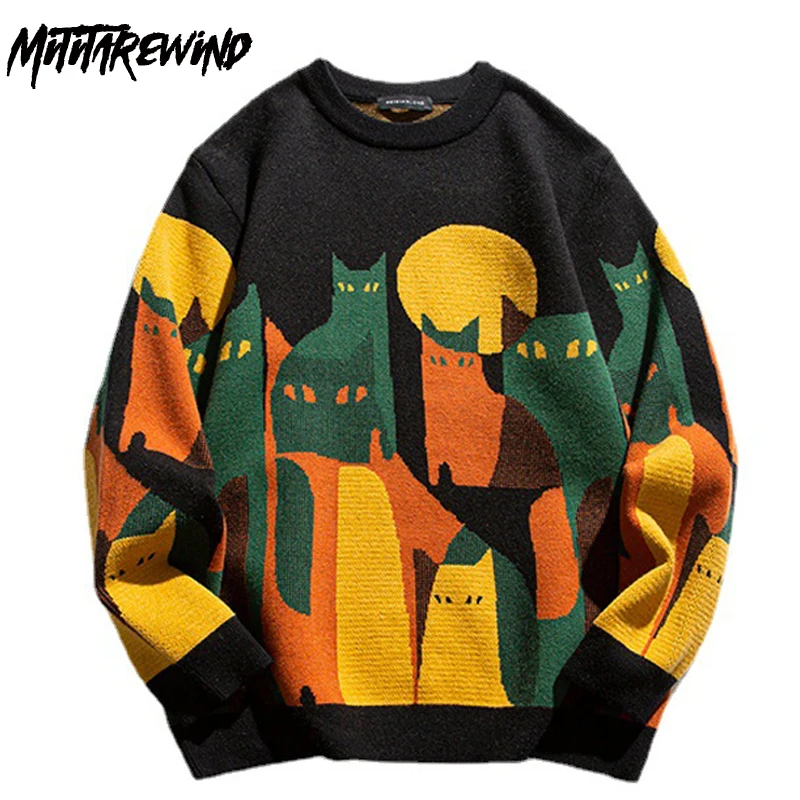 Hip Hop Casual Knitted Sweater Men Pullover Women Japanese Cartoon Full Cat Print Streetwear Unisex Harajuku Loose Sweaters
Hip Hop Casual Knitted Sweater Men Pullover Women Japanese Cartoon Full Cat Print Streetwear Unisex Harajuku Loose Sweaters