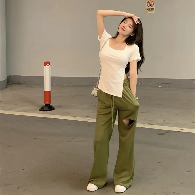 2022 Summer Women Fashion Casual Suits Female Square Collar Slim Split Shirts Tops + Wide Leg Pants Ladies Two Piece Sets R113
2022 Summer Women Fashion Casual Suits Female Square Collar Slim Split Shirts Tops + Wide Leg Pants Ladies Two Piece Sets R113