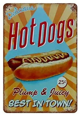 

Hot Dogs Tin Sign Wall Retro Metal Bar Pub Poster Metal 12x8 Inches