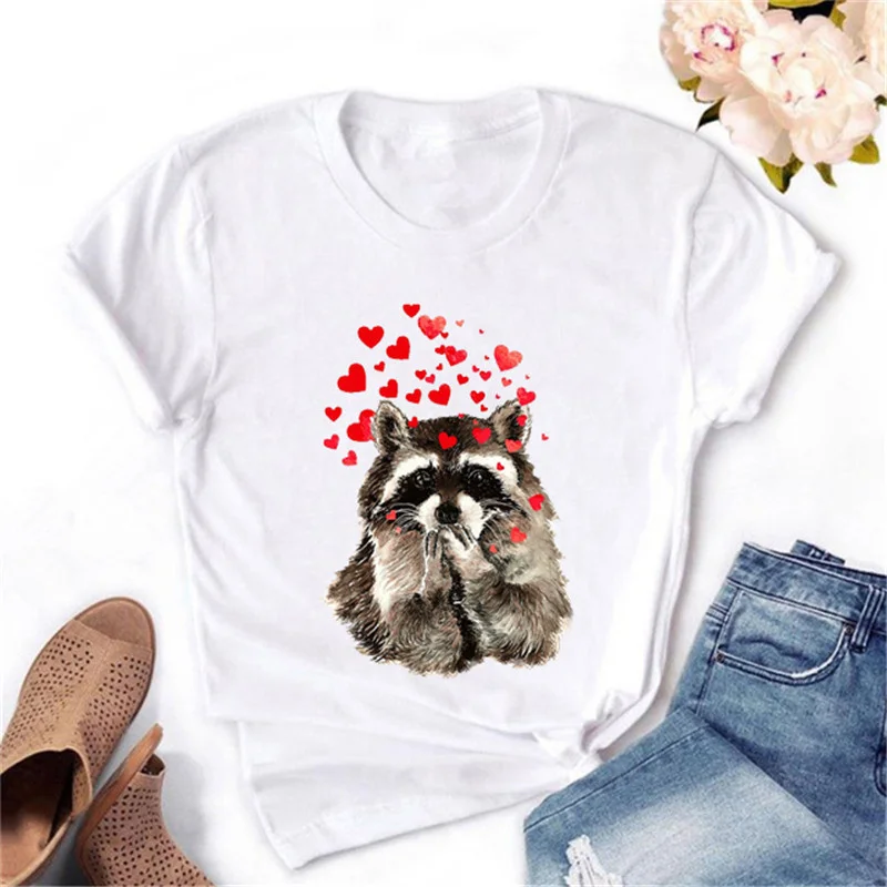Lovely Love Raccoon T Shirt Women Summer Fashion White Tshirt Harajuku Kawaii Ulzzang Short Sleeve Shirt Top Tees Female
Lovely Love Raccoon T Shirt Women Summer Fashion White Tshirt Harajuku Kawaii Ulzzang Short Sleeve Shirt Top Tees Female