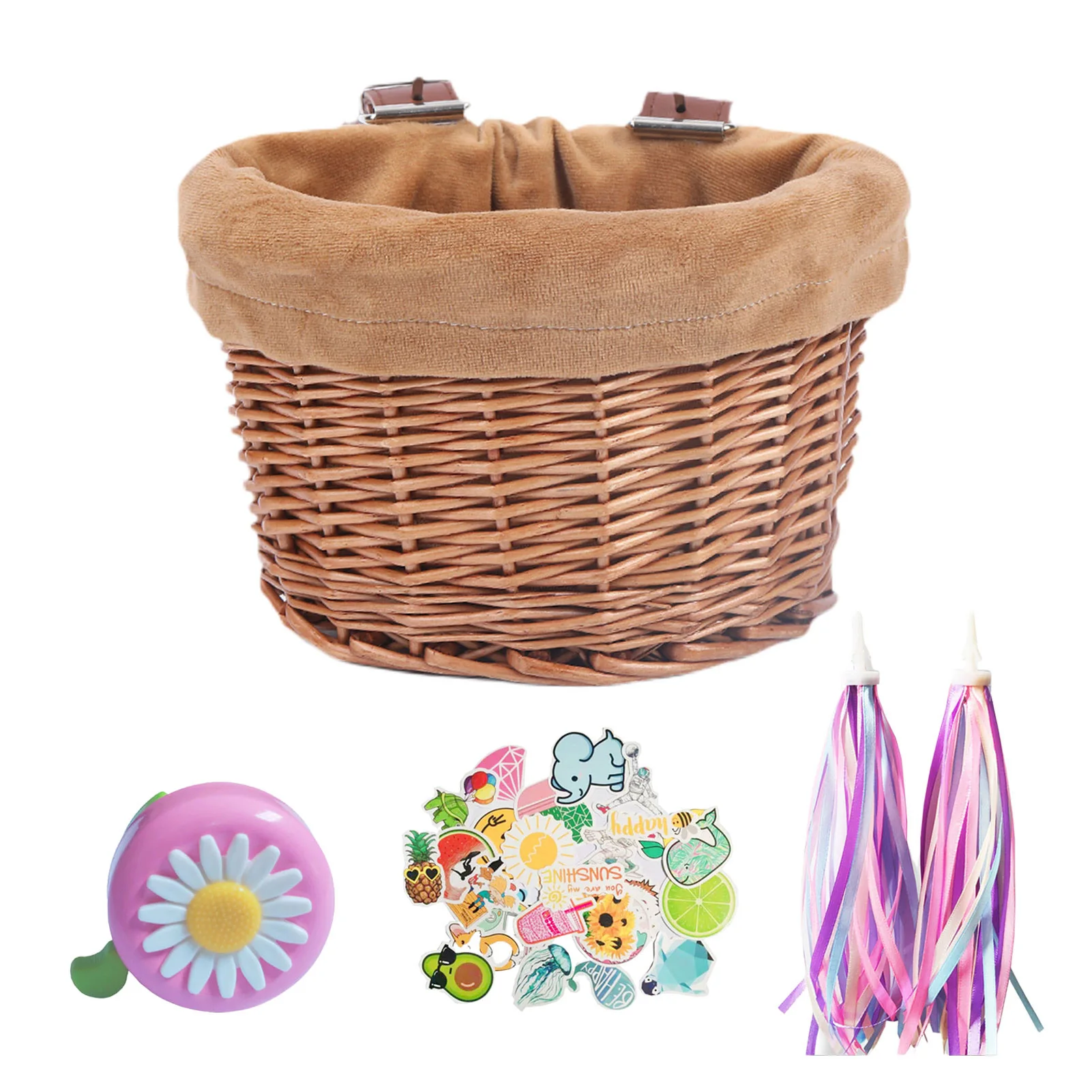 Kid's Bicycle Basket Streamers Set Wicker Basket Bike Streamers Bell And Stickers Bike Decoration For Toddler Children Kids Girl
Kid's Bicycle Basket Streamers Set Wicker Basket Bike Streamers Bell And Stickers Bike Decoration For Toddler Children Kids Girl