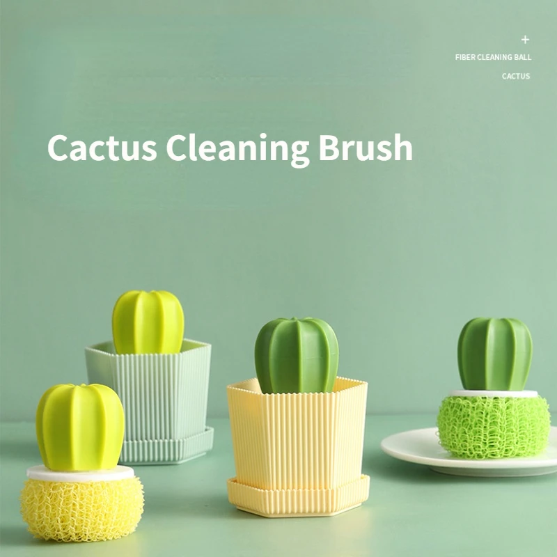 

Creative Pot Dishwashing Brush Cactus Cleaning Ball Nano Fiber Mesh Detachable Handle Dirt Removal Dishwasher Cleaning Brush