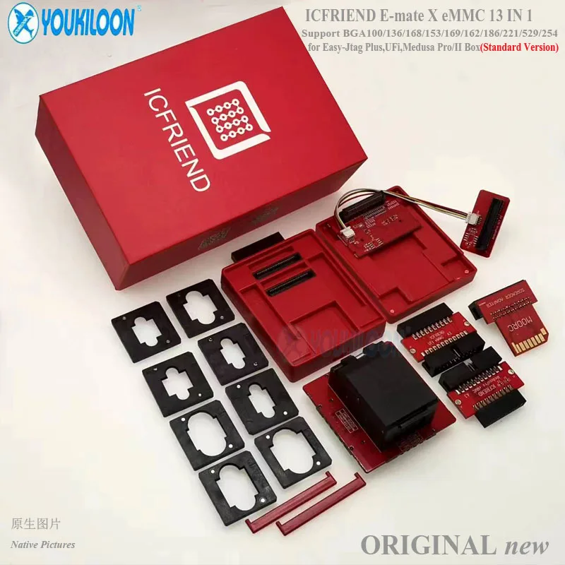 2023 Новый MOORC ICFRIEND E-MATE X EMMC BGA 13 в 1 поддержка BGA100/136/168/153/169/162/186/221 для Easy-jtag Plus UFI Box -