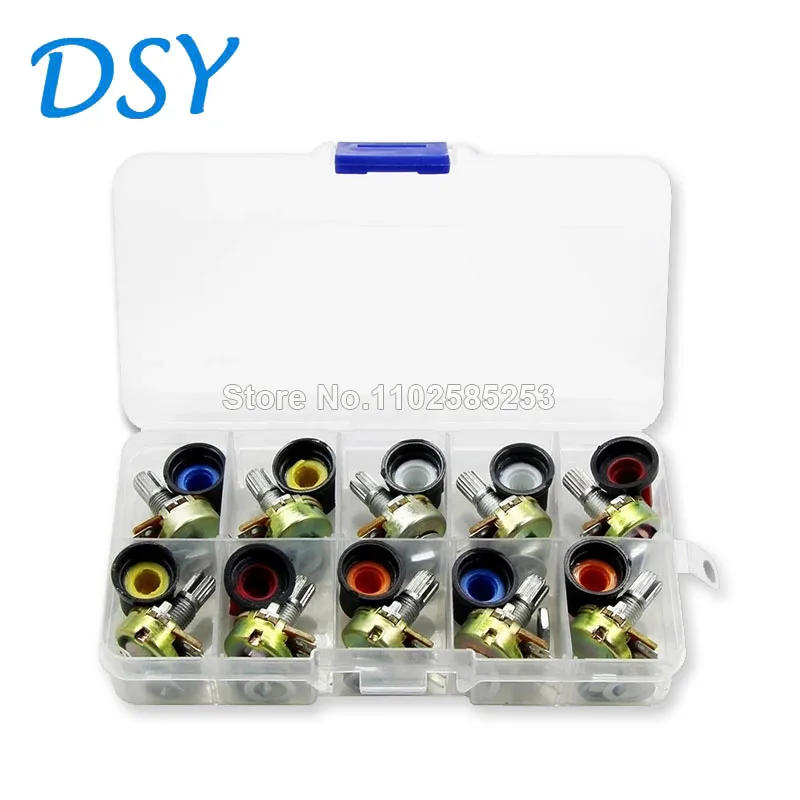 Набор потенциометров WH148, B1K, 2K, 5K, 10K, 20K, 50K, 100K, 500K, 1 м, 15 мм, Линейный Конус, роторный потенциометр, резистор, набор, 3 контакта с крышкой
Набор потенциометров WH148, B1K, 2K, 5K, 10K, 20K, 50K, 100K, 500K, 1 м, 15 мм, Линейный Конус, роторный потенциометр, резистор, набор, 3 контакта с крышкой