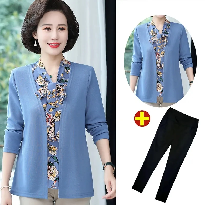 Women Blouse And Tops 2023 Spring Long Sleeve Fake Two Pieces Shirts Large Size Middle Age Old Female Print Elegant 2PCS Set 5XL
Women Blouse And Tops 2023 Spring Long Sleeve Fake Two Pieces Shirts Large Size Middle Age Old Female Print Elegant 2PCS Set 5XL