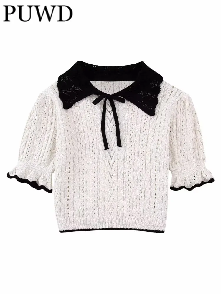 PUWD Women Fashion Beige Knitted Short Sweaters 2023 Spring Lapel Vintage Short Sleeve Female Pullovers Chic Tops
PUWD Women Fashion Beige Knitted Short Sweaters 2023 Spring Lapel Vintage Short Sleeve Female Pullovers Chic Tops