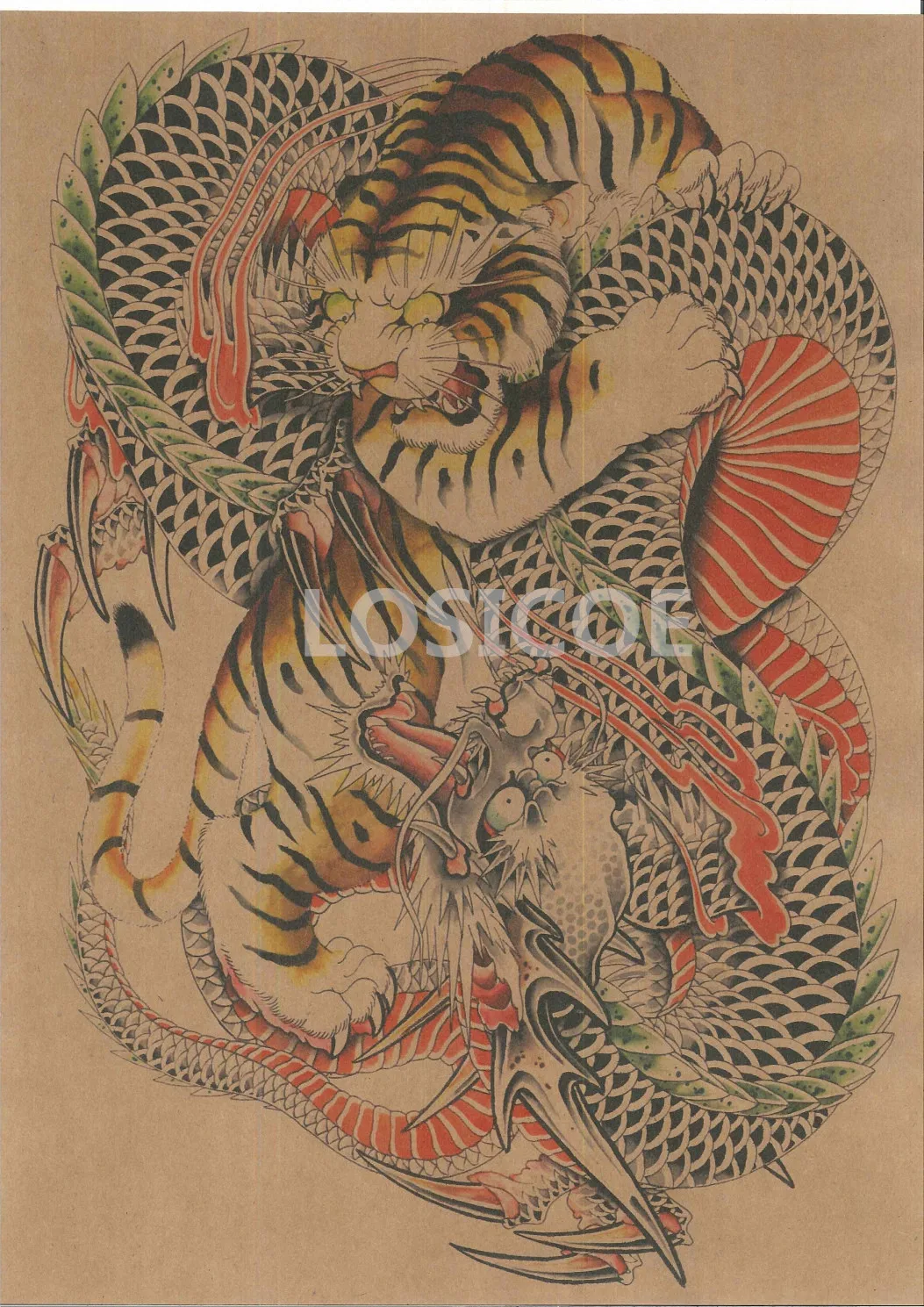 Dragon Tiger Fight Japan Ukiyo Tattoo Print Painting Vintage Kraft Paper Poster Wall Art Flip Chart Stickers Home Decoration
Dragon Tiger Fight Japan Ukiyo Tattoo Print Painting Vintage Kraft Paper Poster Wall Art Flip Chart Stickers Home Decoration