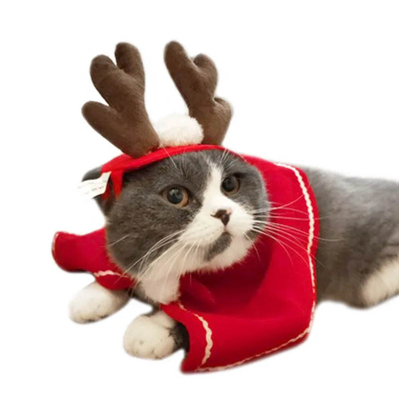 

2023 New Year Christmas Decorations Pet Clothes Cat Dog Red Scarf Hat Cloak Antler Headband Merry Christmas Xmas Gifts Navidad