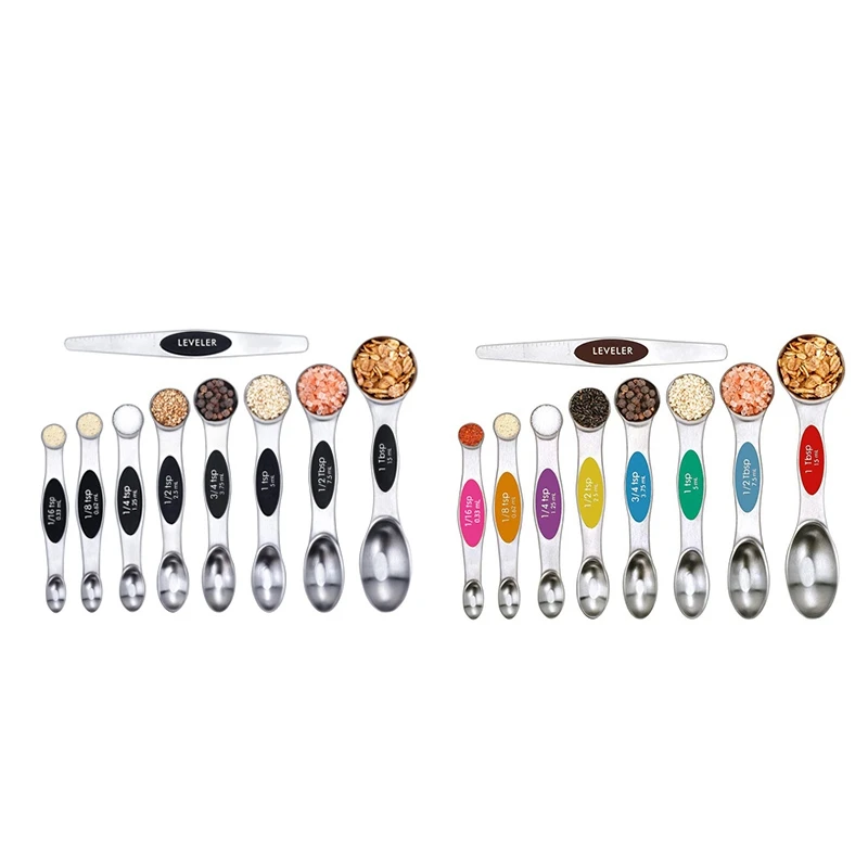 Magnetic Double Head Stainless Steel Measuring Spoon 9-Piece Baking Tool With Scale Scraper Measuring Spoon
Magnetic Double Head Stainless Steel Measuring Spoon 9-Piece Baking Tool With Scale Scraper Measuring Spoon