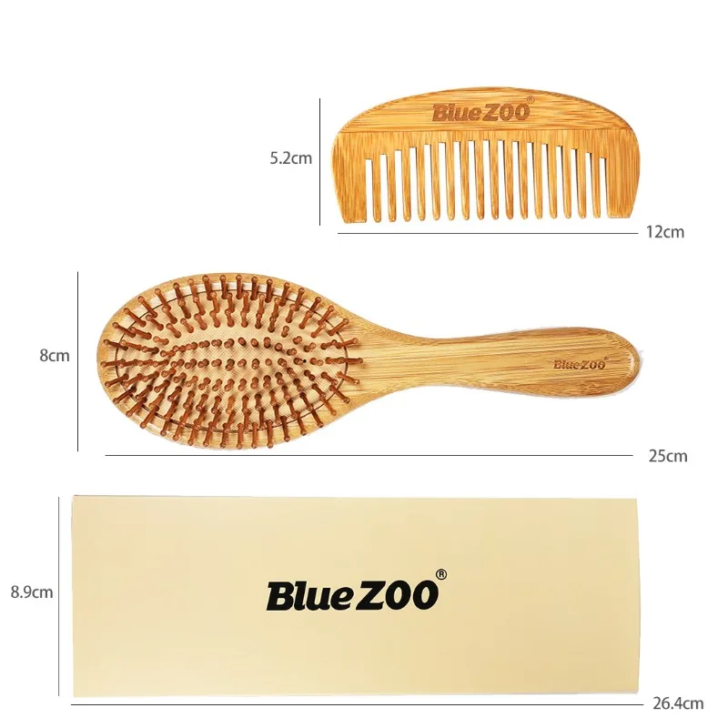 

BlueZOO Anti-static Airbag Hair Styling Tool Massage Comb Nan Bamboo Needle Hair Comb Crescent Comb 2-piece Set 1#