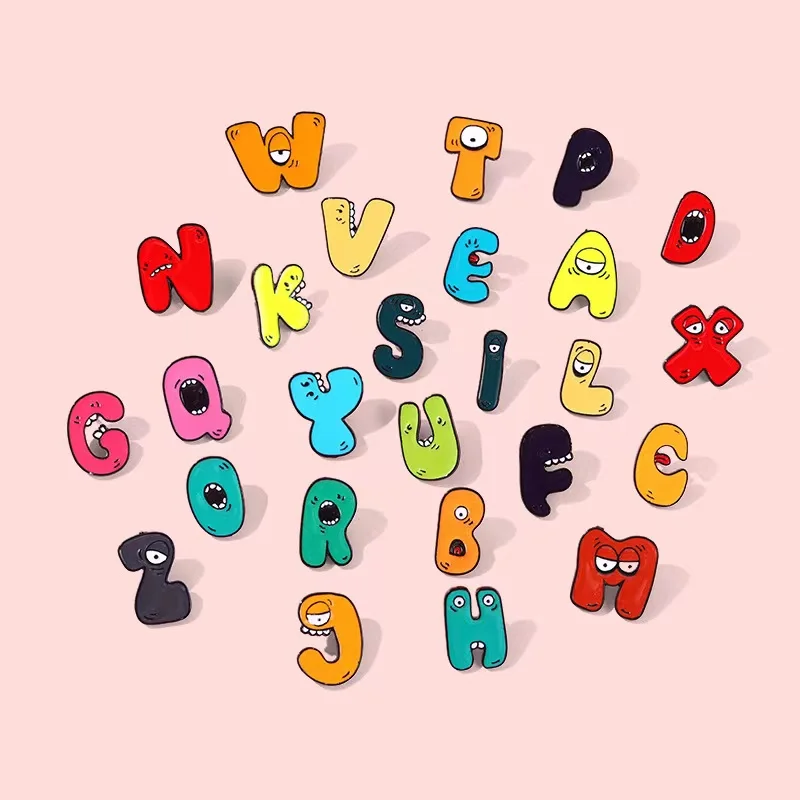 

A-Z Letter Enamel Pins English Alphabet 26 Letters Cartoon Cute Brooches Lapel Badges Backpack Jewelry Gift For Friend Wholesale