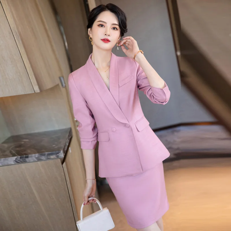 Spring Fall Female Pink Blazer Women Business Suits Skirt and Jacket Sets Ladies Work Office Uniform Styles
Spring Fall Female Pink Blazer Women Business Suits Skirt and Jacket Sets Ladies Work Office Uniform Styles