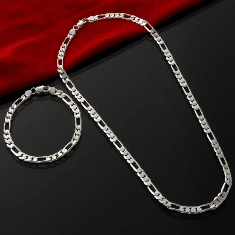 

Hot fashion charm 4MM chain 925 Stamped Bracelet Necklace for men Women jewelry set classic Popular brands Christma gift