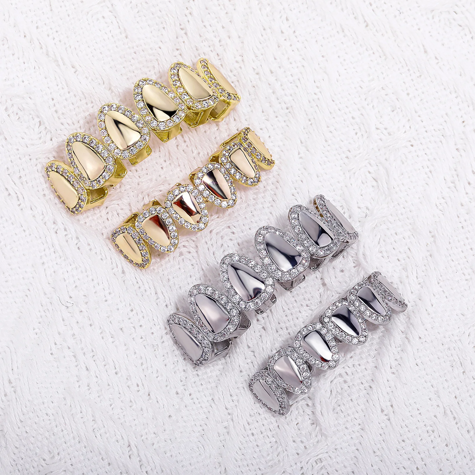 

RACHELZ Hip Hop Shiny Zircon Teeth Grillz Punk 14K Gold Plated Tooth Caps Dental Grills For Men Women Jewelry Party Gift