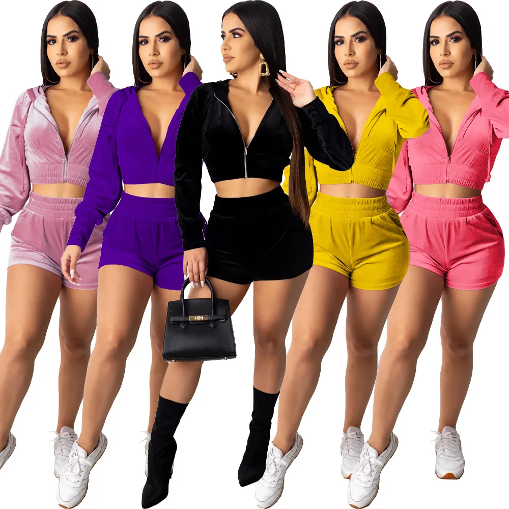 DN8356 Ladies Casual Two-piece Spring and Autumn New Streetwear Solid Color Korean Velvet Hooded Top + Shorts Sports Suit Women
DN8356 Ladies Casual Two-piece Spring and Autumn New Streetwear Solid Color Korean Velvet Hooded Top + Shorts Sports Suit Women