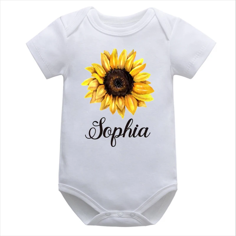 

Personalized Name Sunflower Baby Bodysuit Personalized Sunflower Baby Clothes First Birthday Baby Bodysuit Baby Girl Gift