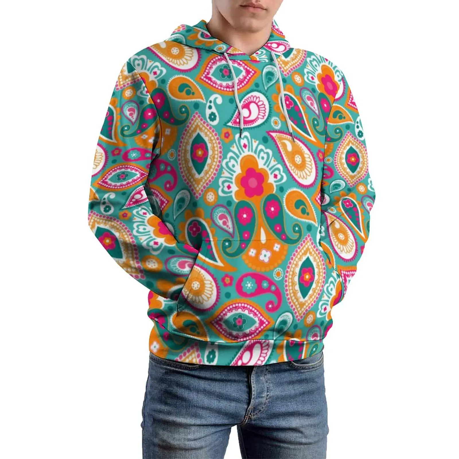 

Retro 60s Print Loose Hoodies Paisley 70s Boho Trendy Hoodie Male Long-Sleeve Oversize Classic Pattern Clothes