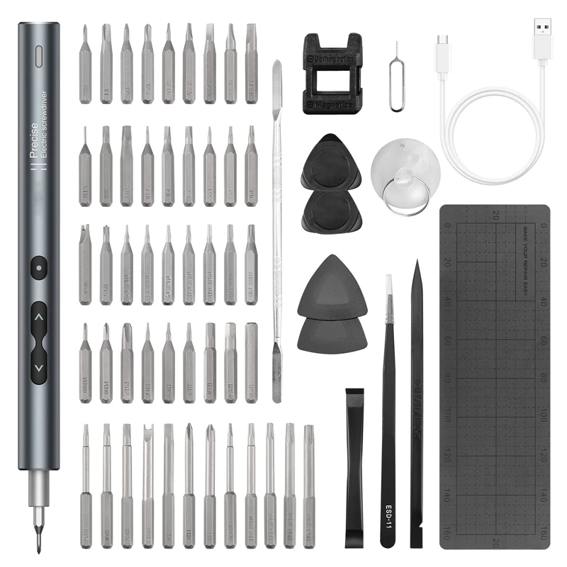 Mini Electric Screwdriver, 62 In 1 Precision Power Screwdrivers Set With 48 Bits And Type-C USB Cable For Watches
Mini Electric Screwdriver, 62 In 1 Precision Power Screwdrivers Set With 48 Bits And Type-C USB Cable For Watches