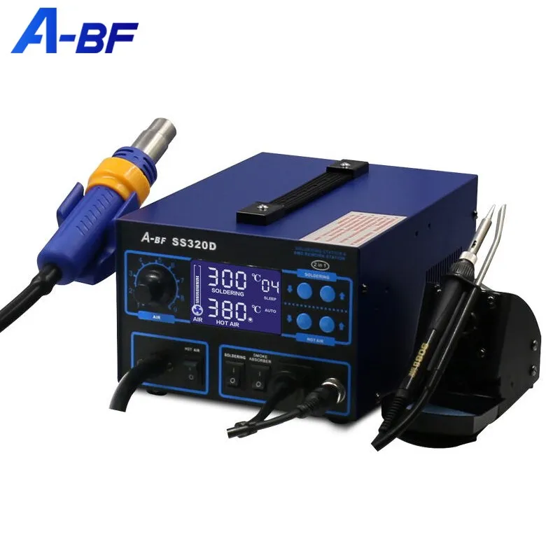 A-BF электронная наладочная станция 3 в 1 SS320D, паяльная станция, станция с термофеном, сварочная станция SMD PCB BGA, паяльная станция с дымчатым покрытием
A-BF электронная наладочная станция 3 в 1 SS320D, паяльная станция, станция с термофеном, сварочная станция SMD PCB BGA, паяльная станция с дымчатым покрытием