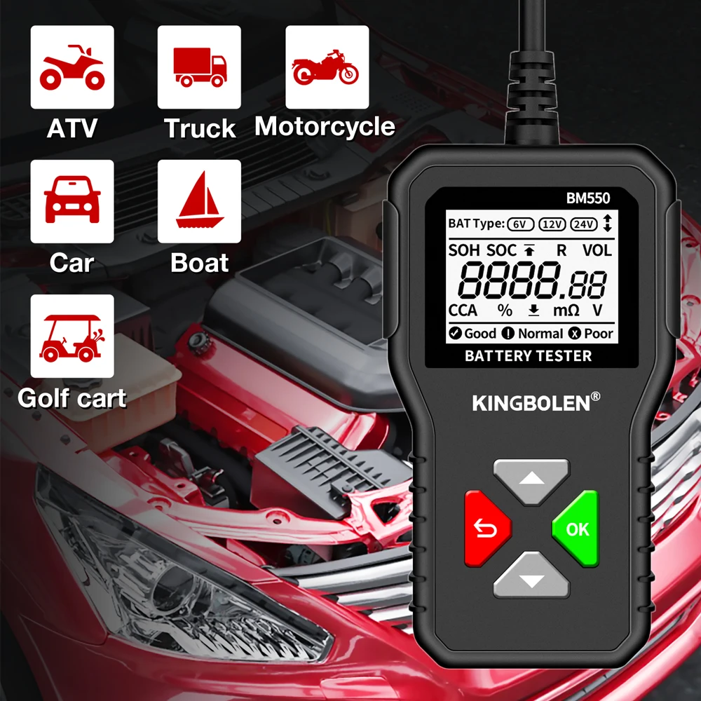 BM550 Car Battery Tester 6V 12V 24V 100-2000 CCA 2Ah-220Ah Battery System Detect Auto Battery Analyzer Car Battery Tool PK KW208
BM550 Car Battery Tester 6V 12V 24V 100-2000 CCA 2Ah-220Ah Battery System Detect Auto Battery Analyzer Car Battery Tool PK KW208