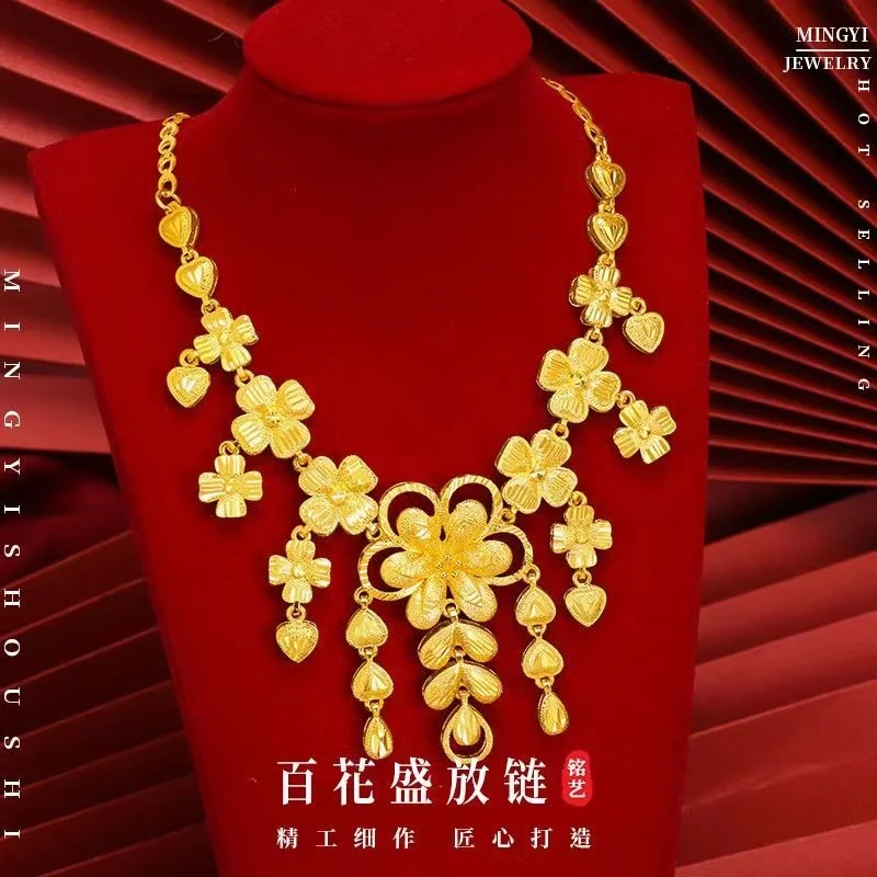 Female Flower Wedding Color Set Chain Ethnic Style Hollow Brass Copy 100% Real Gold Necklace for Women
Female Flower Wedding Color Set Chain Ethnic Style Hollow Brass Copy 100% Real Gold Necklace for Women