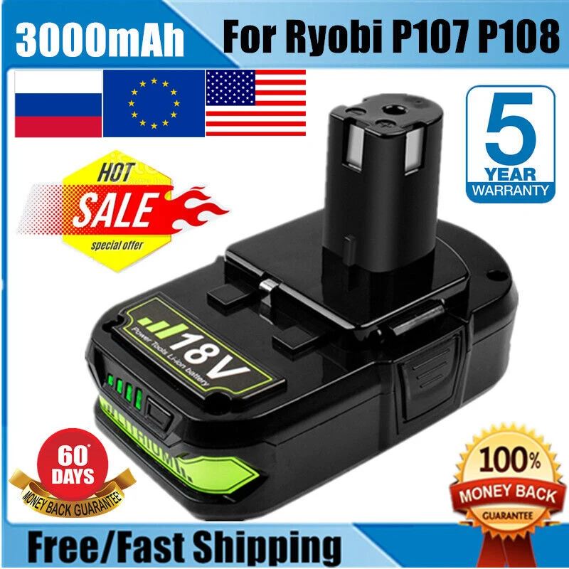 18V 3.0Ah Lithium Ion Battery For Ryobi P108 ONE+ Plus P107 P102 P103 RB18L50 Cordless Tool Battery Replacement
18V 3.0Ah Lithium Ion Battery For Ryobi P108 ONE+ Plus P107 P102 P103 RB18L50 Cordless Tool Battery Replacement