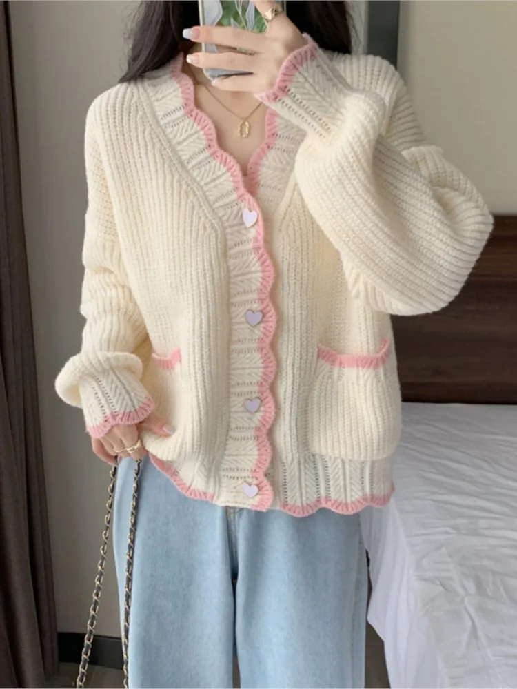 Autumn Winter Japanese Sweet Pink Knitted Jacket For Women Fashion Long Sleeves Casual Short Coat Lady Sweater Outwear
Autumn Winter Japanese Sweet Pink Knitted Jacket For Women Fashion Long Sleeves Casual Short Coat Lady Sweater Outwear