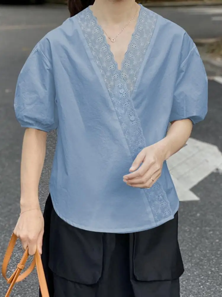 VONDA 2022 Chemise Tops Fashion Casual Short Sleeve Party Shirts Femininas Blusas Female Women Vintage Lace Patchwork Blouse
VONDA 2022 Chemise Tops Fashion Casual Short Sleeve Party Shirts Femininas Blusas Female Women Vintage Lace Patchwork Blouse