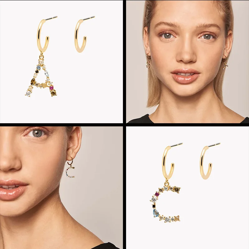 Spain PD925 sterling silver 26 English letters color diamond asymmetric light luxury ins style colorful versatile earrings
Spain PD925 sterling silver 26 English letters color diamond asymmetric light luxury ins style colorful versatile earrings