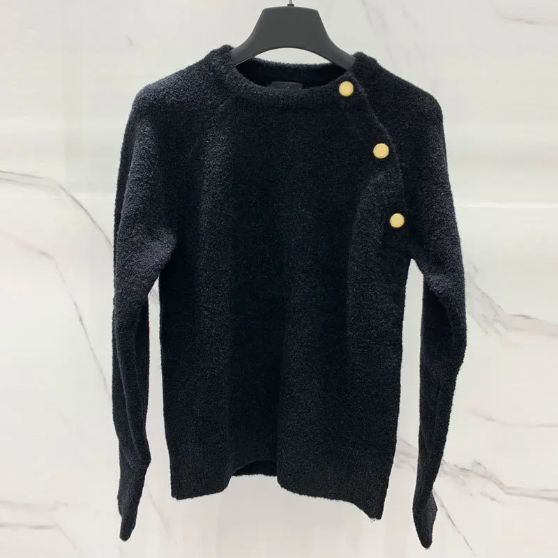 New Fashion Cashmere Black Pullovers Runway Elegant Lazy Round Neck Gold Buttons Sweater Casual Women Long Sleeve Loose Clothes
New Fashion Cashmere Black Pullovers Runway Elegant Lazy Round Neck Gold Buttons Sweater Casual Women Long Sleeve Loose Clothes