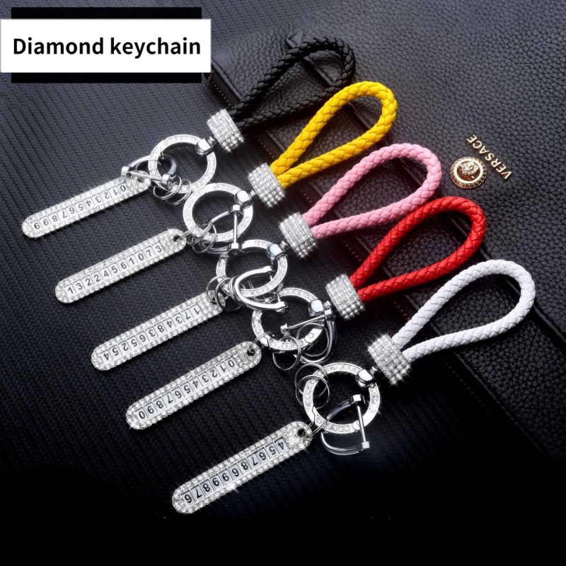Key case for car Leather woven fashion diamond keychain creative anti-lost number plate car keychain pendant female
Key case for car Leather woven fashion diamond keychain creative anti-lost number plate car keychain pendant female