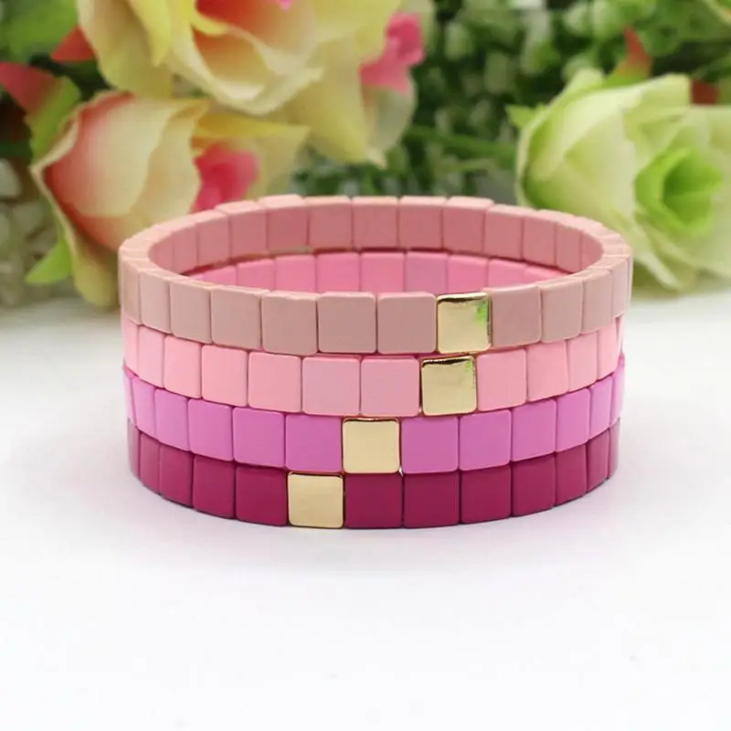 European and American Fashion Rainbow Colorful DIY Enamel Bracelet Bohemian Square Tile Rainbow Elastic Bracelet Stacked Jewelry
European and American Fashion Rainbow Colorful DIY Enamel Bracelet Bohemian Square Tile Rainbow Elastic Bracelet Stacked Jewelry