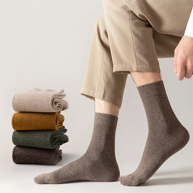 

Мужские носки цвета хаки, черные, темно-синие, кофейные, серые, деловые носки средней длины на весну, осень и зиму, мужские хлопковые носки