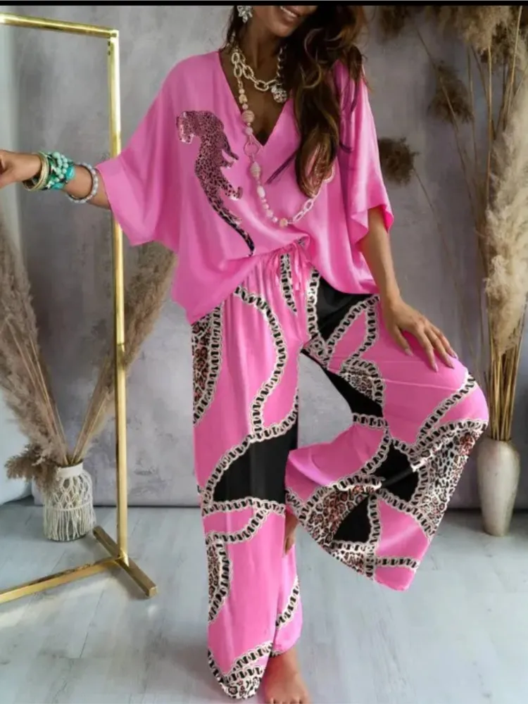 Summer White 2Pc Suits Women Fashion V-neck Casual Top Blouse+Straight Pants Sets Elegant Holiday Loose Set Female 2023 New 
Summer White 2Pc Suits Women Fashion V-neck Casual Top Blouse+Straight Pants Sets Elegant Holiday Loose Set Female 2023 New