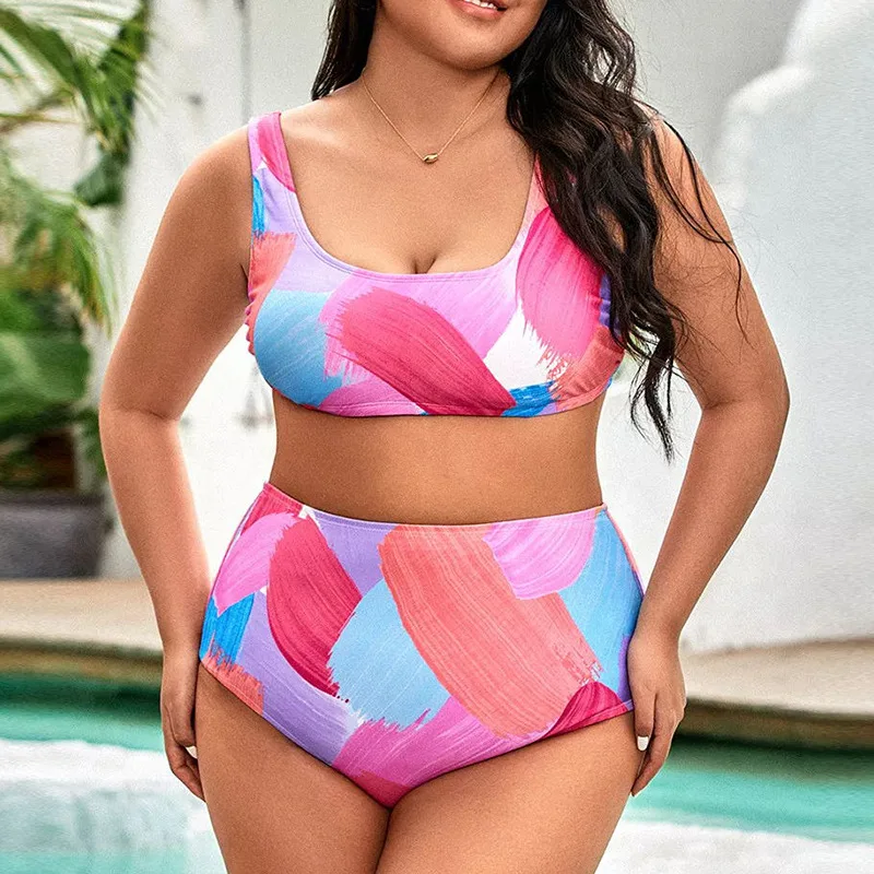 2023 New Large Size Scoop Neck High Waist Bikini Sets Women Sporty Large Size Two Pieces Swimsuit Beach Swimming Suit 
2023 New Large Size Scoop Neck High Waist Bikini Sets Women Sporty Large Size Two Pieces Swimsuit Beach Swimming Suit