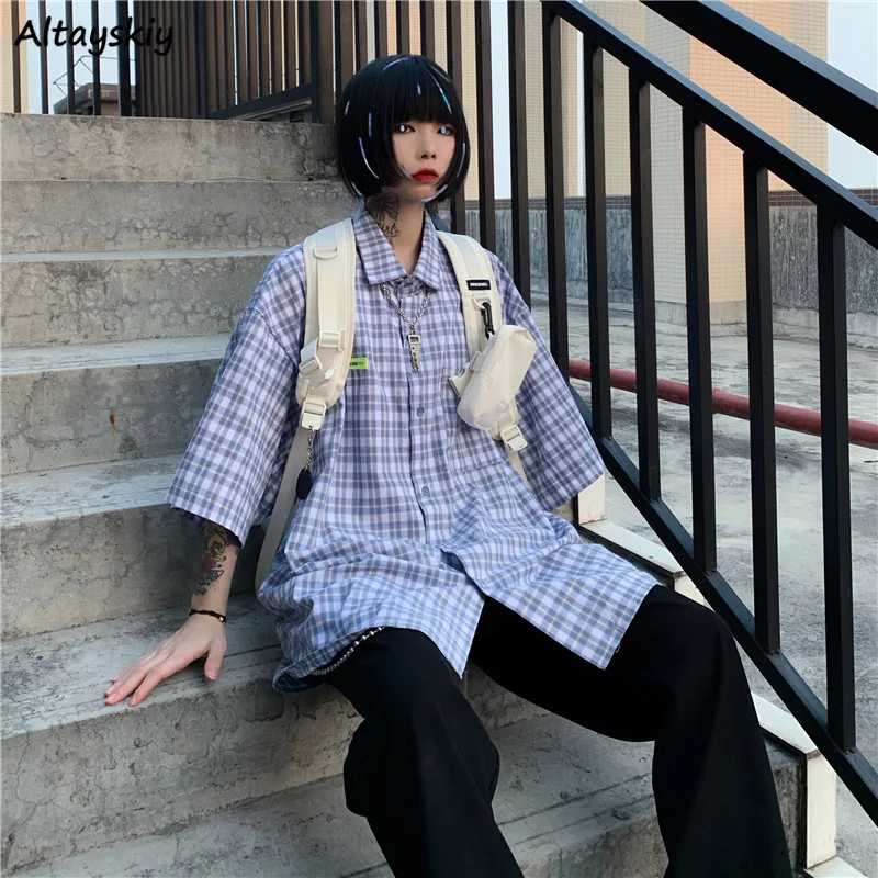 Plaid Shirts Women Appliques Japanese Style BF Unisex Leisure Trendy Popular All-match Harajuku Female Top Summer Cozy Fashion 
Plaid Shirts Women Appliques Japanese Style BF Unisex Leisure Trendy Popular All-match Harajuku Female Top Summer Cozy Fashion