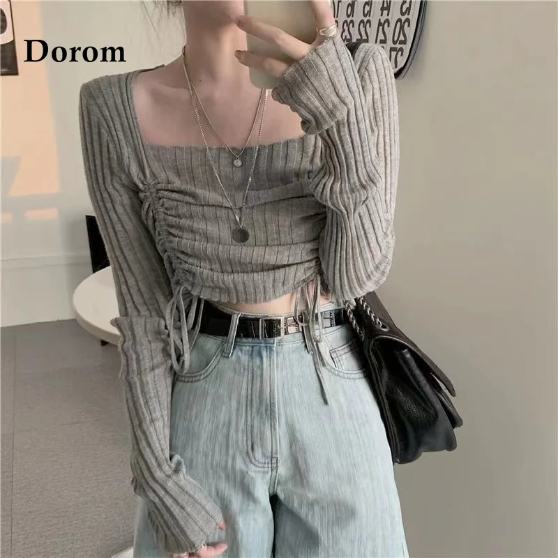 y2k Vintage Lace Up Ribbed Crop Top Women Elegant Square Collar Long Sleeve Slim Knitted Sweater Spring Streetwear T Shirt Mujer
y2k Vintage Lace Up Ribbed Crop Top Women Elegant Square Collar Long Sleeve Slim Knitted Sweater Spring Streetwear T Shirt Mujer
