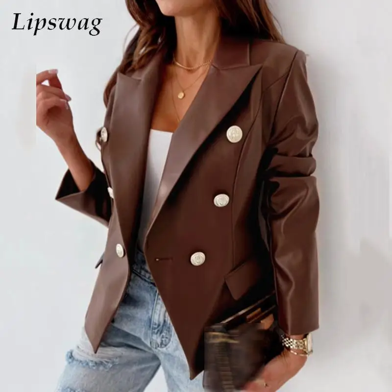 Elegant Lady Vintage PU Jacket Women Long Sleeve Casual Leather Suit Coat New Fashion Solid Turn-down Collar Button Outwear Tops
Elegant Lady Vintage PU Jacket Women Long Sleeve Casual Leather Suit Coat New Fashion Solid Turn-down Collar Button Outwear Tops