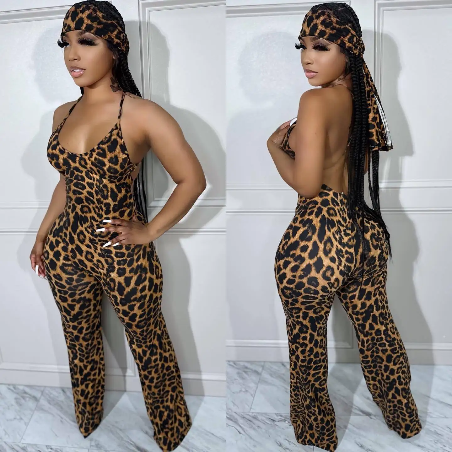 2023 New Leopard Print Women's Strap Jumpsuit with Headband for European and American Street Apparel
2023 New Leopard Print Women's Strap Jumpsuit with Headband for European and American Street Apparel