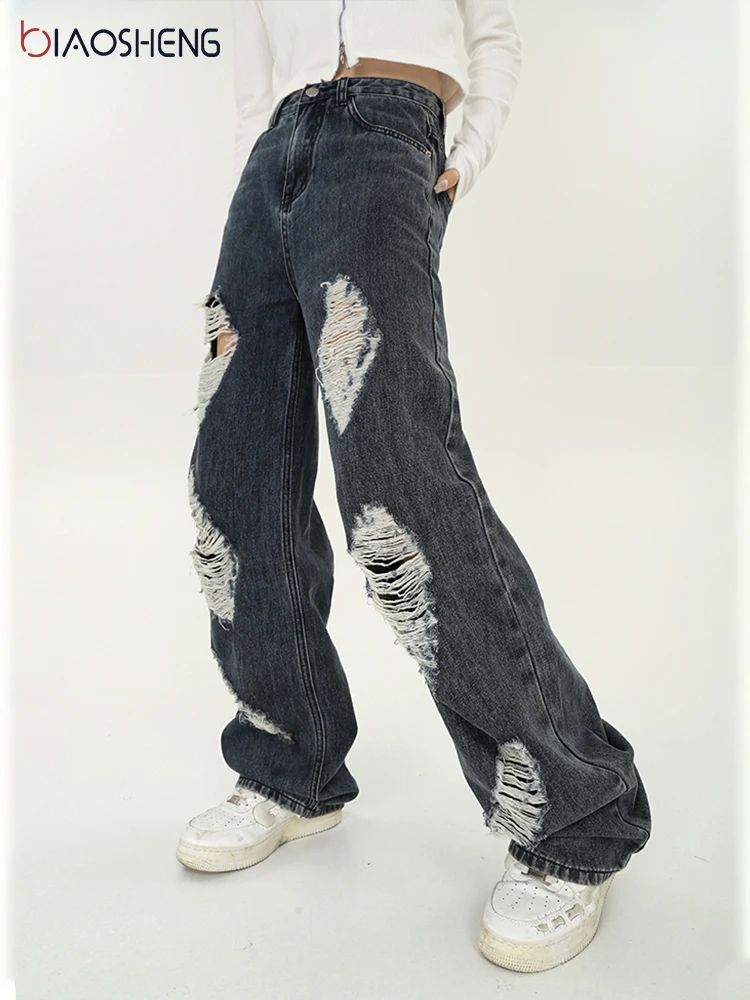 Black Vintage Ripped Womens High Waist Jeans Wide Leg Baggy Straight Leg Pants Casual Fashion Mom Denim Trousers Y2K Style New
Black Vintage Ripped Womens High Waist Jeans Wide Leg Baggy Straight Leg Pants Casual Fashion Mom Denim Trousers Y2K Style New