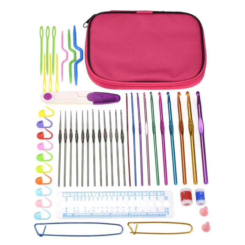 

50pcs Crochet Hooks Set DIY Yarn Weave Knitting Needles Weaving Sewing Toolswith Stitch Markers And Big Eye Needles Storage Bag