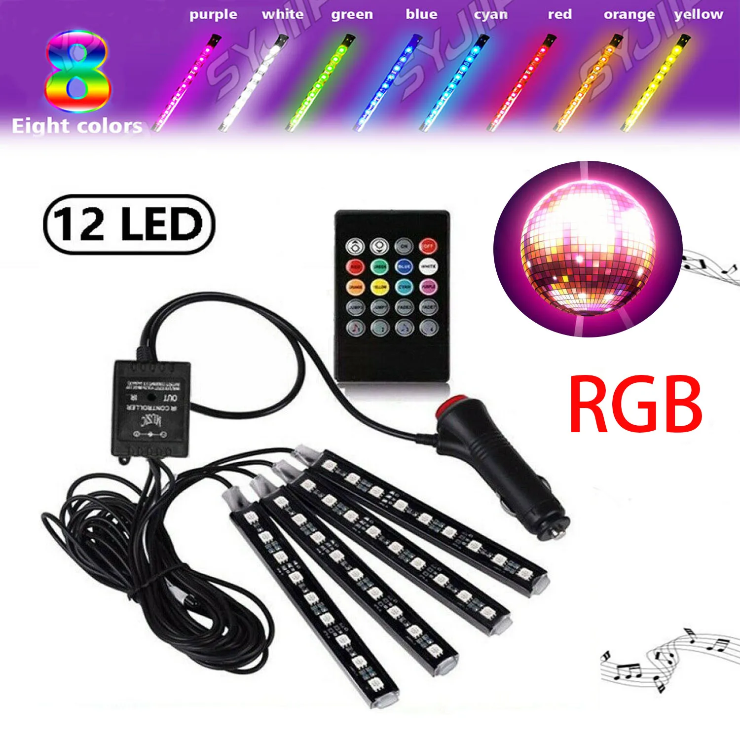 4PCS LED Car Interior Atmosphere Neon Lights Strip Music Control + IR Remote Car Accessories
4PCS LED Car Interior Atmosphere Neon Lights Strip Music Control + IR Remote Car Accessories