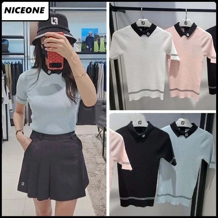 Spring and summer new golf women's short sleeve T-shirt sports ice silk knitted fabric outdoor sports leisure slimming 골프 여장
Spring and summer new golf women's short sleeve T-shirt sports ice silk knitted fabric outdoor sports leisure slimming 골프 여장