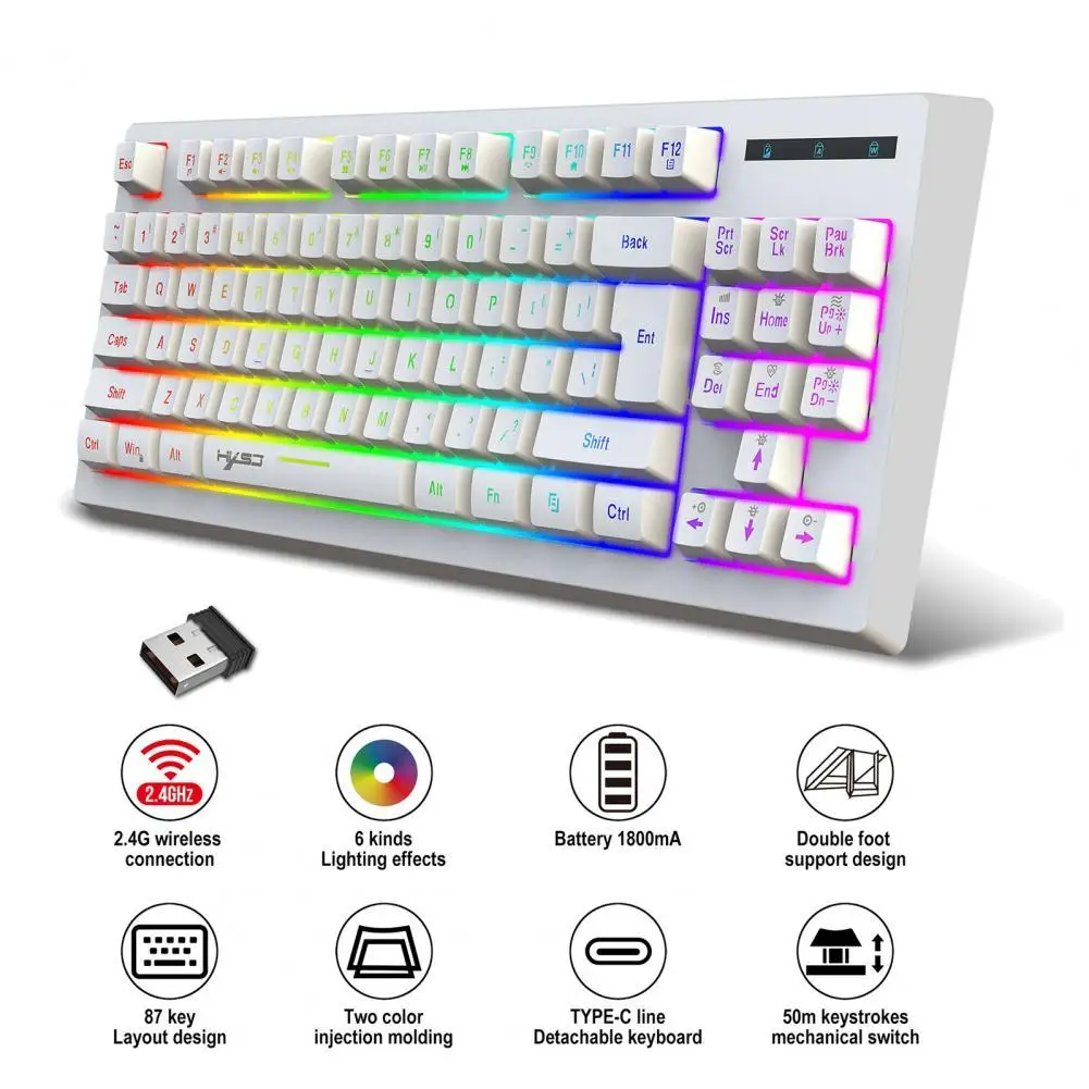Беспроводная ультратонкая клавиатура с RGB-подсветкой и функцией автоматического сна, 2,4 ГГц
Беспроводная ультратонкая клавиатура с RGB-подсветкой и функцией автоматического сна, 2,4 ГГц