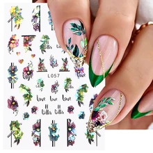 3D Nail Sticker Shining Decals Stickers for Nails Letter Line Rose Flowers Fall Leaves Nail Art Decoration Aurora Silver Design